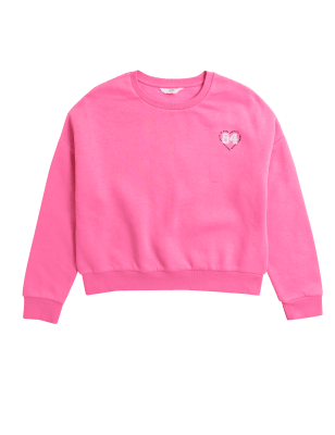 

M&S Collection Sudadera de algodón con insignia universitaria (6-16 años) - Pink, Pink