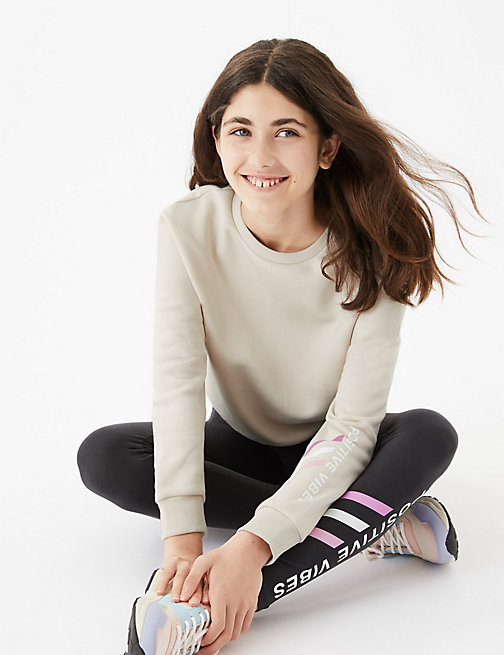 Marks And Spencer Girls M&S Collection Cotton Rich Slogan Sweatshirt (6-16 Yrs) - Calico, Calico