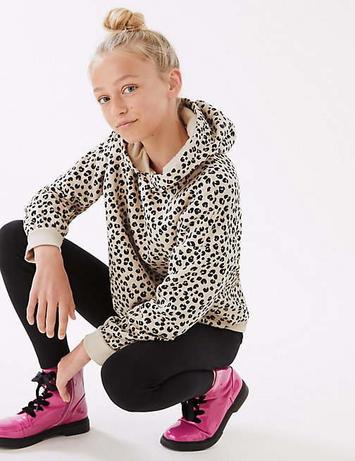Marks And Spencer Girls M&S Collection Cotton Rich Animal Print Hoodie (6-16 Yrs) - Calico Mix, Calico Mix