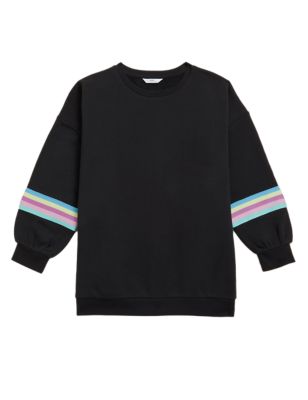 Girls M&S Collection Cotton Rich Striped Sweatshirt (6-16 Yrs) - Charcoal