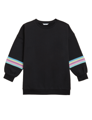 Girls M&S Collection Cotton Rich Striped Sweatshirt (6-16 Yrs) - Charcoal