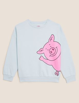 M&S Girls Percy Pig  Cotton Rich Sweatshirt (2-16 Yrs)