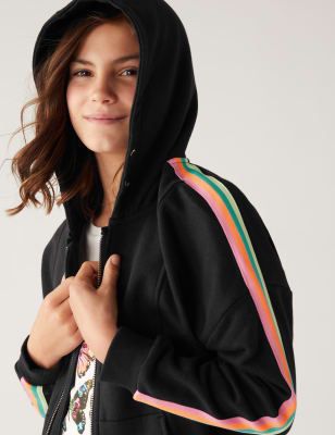 

M&S Collection Sudadera con capucha de algodón de rayas (6-16 años) - Black, Black