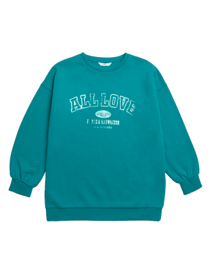 

Girls M&S Collection Cotton Rich All Love Slogan Sweatshirt (6-16 Yrs) - Green, Green