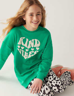 

Girls M&S Collection Cotton Rich Kind Vibes Slogan Sweatshirt (6-16 Yrs) - Green, Green