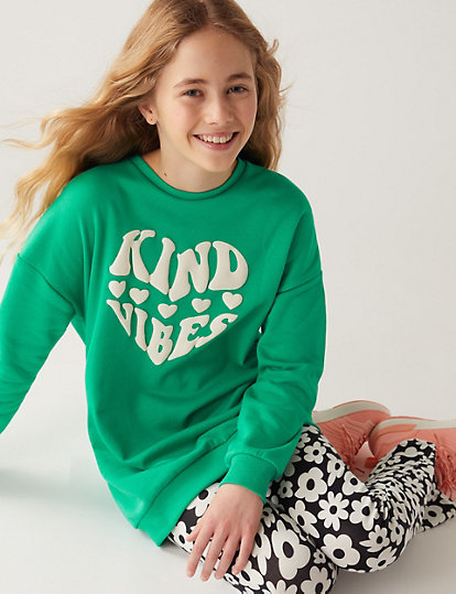 Cotton Rich Kind Vibes Slogan Sweatshirt