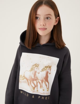 

M&S Collection Sudadera con capucha de algodón con diseño de caballo (6-16 años) - Charcoal Mix, Charcoal Mix