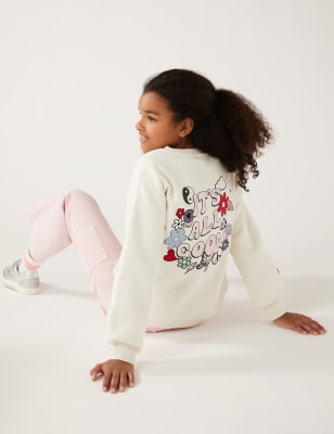 

M&S Collection Sweatshirt mit hohem Bauwollanteil und Schriftzug (6-16 J.) - Cream Mix, Cream Mix