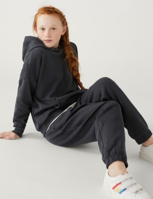 Girls M&S Collection Cotton Rich Plain Hoodie (6-16 Yrs) - Charcoal, Charcoal