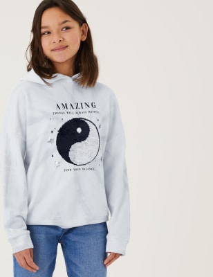 

M&S Collection Hoodie mit Pailletten-/Tie-Dye-Muster „Yin Yang“ und hohem Baumwollanteil (6-16 J.) - Grey Mix, Grey Mix
