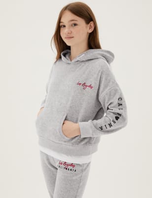

M&S Collection Hoodie mit hohem Baumwollanteil und Schriftzug „Brooklyn“ (6-16 Jahre) - Grey Marl, Grey Marl