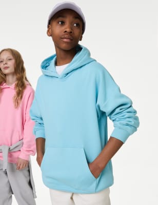 M&S Cotton Rich Oversized Hoodie (6-16 Yrs) - 7-8 Y - Blue, Blue,Pink,Lilac,Ivory