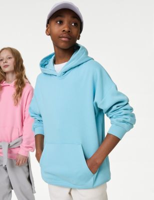 M&S Cotton Rich Oversized Hoodie (6-16 Yrs) - 7-8 Y - Blue, Blue,Pink,Green,Lilac,Ivory