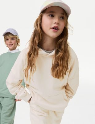 M&S Cotton Rich Oversized Hoodie (6-16 Yrs) - 14-15 - Ivory, Ivory,Blue,Pink,Green,Lilac