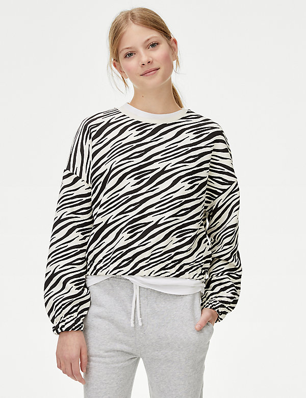 Cotton Rich Zebra Print Sweatshirt (6-16 Yrs) - US