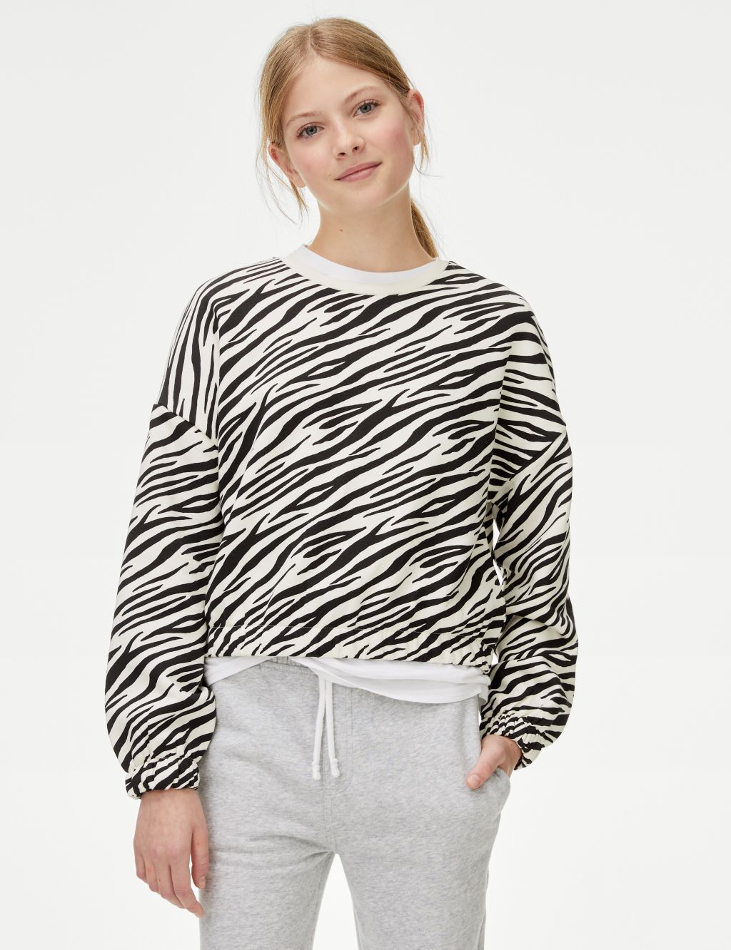 Cotton Rich Zebra Print Sweatshirt (6-16 Yrs) image 1