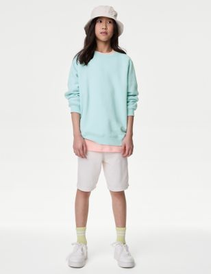 M&S Unisex Cotton Rich Sweatshirt (6-16 Yrs) - 13-14 - Blue, Blue,Coral