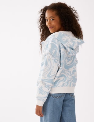 Cotton Rich Marble Print Zip Hoodie