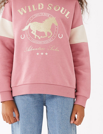 Cotton Rich Glitter Horse Sweatshirt (6-16 Yrs)