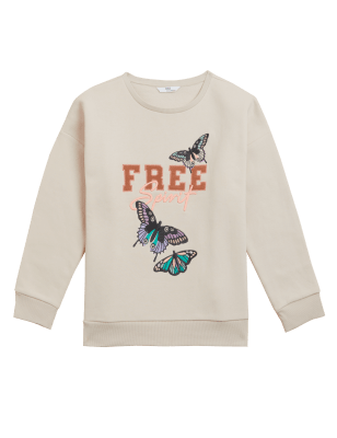 

M&S Collection Sweatshirt mit hohem Baumwollanteil und Schmetterlingsmuster (6-16 J.) - Cream, Cream