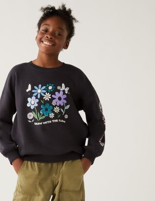 Cotton Rich Floral Sequin Sweatshirt
