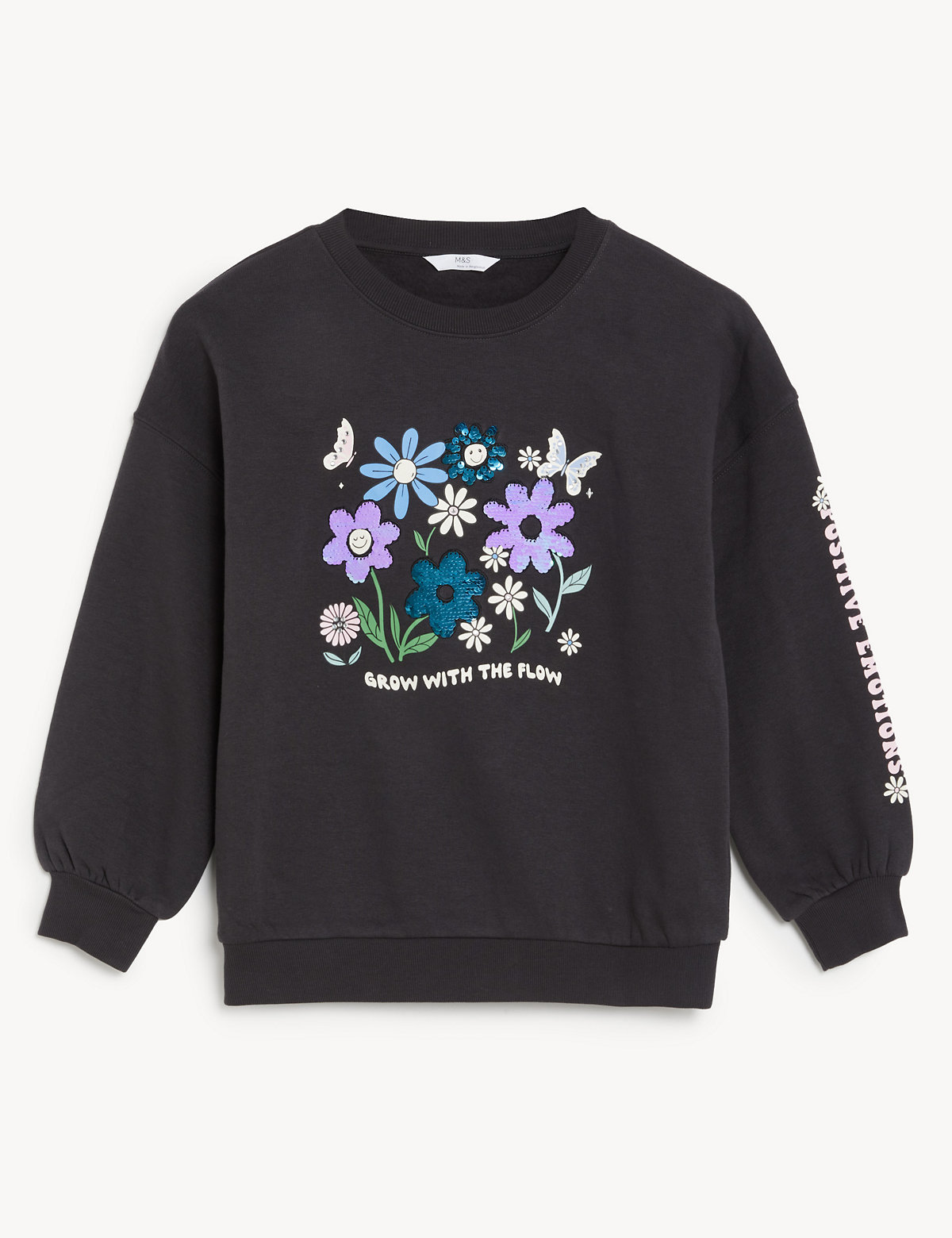 Cotton Rich Floral Sequin Sweatshirt