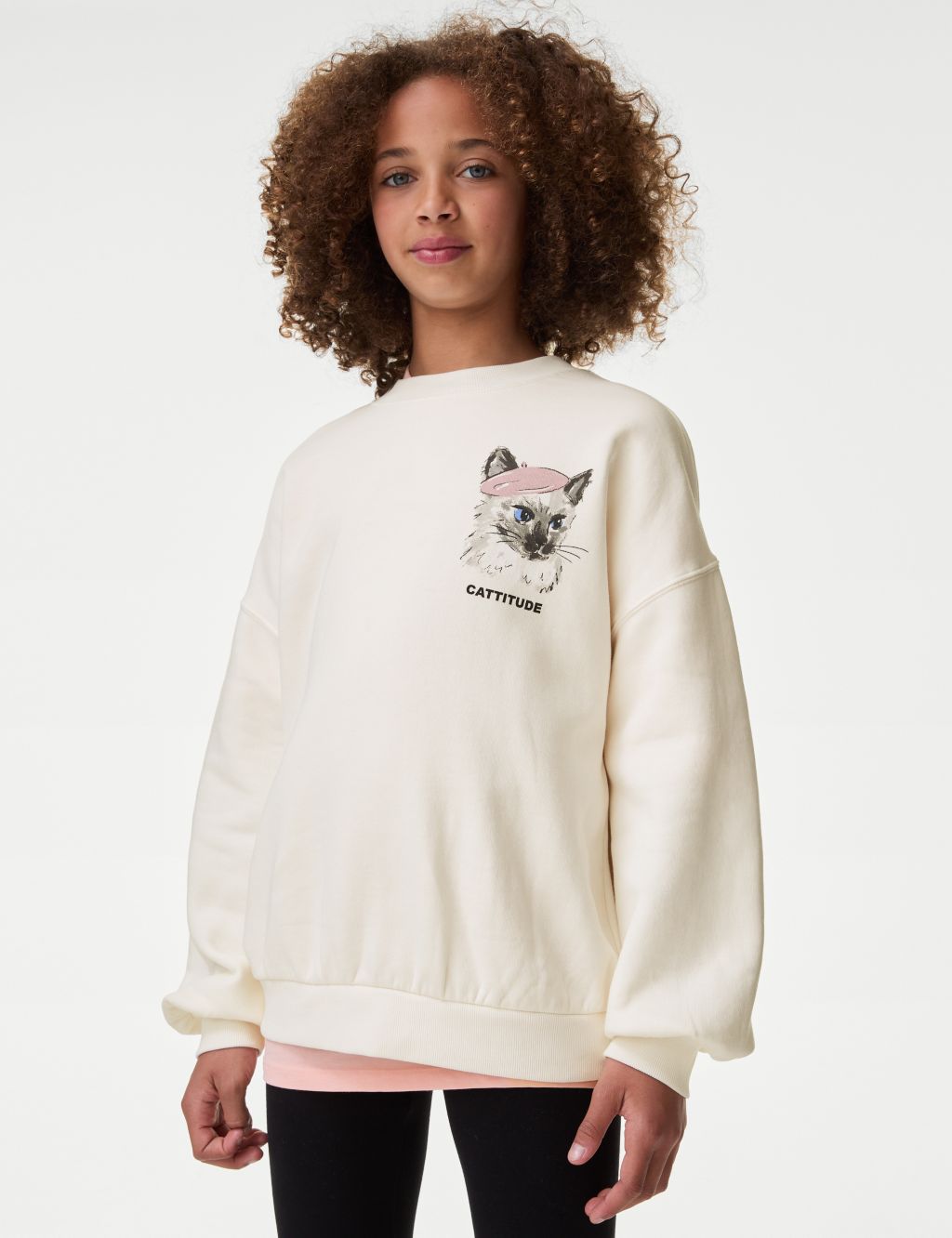 Cotton Rich Cat Graphic Sweatshirt (6-16 Yrs)