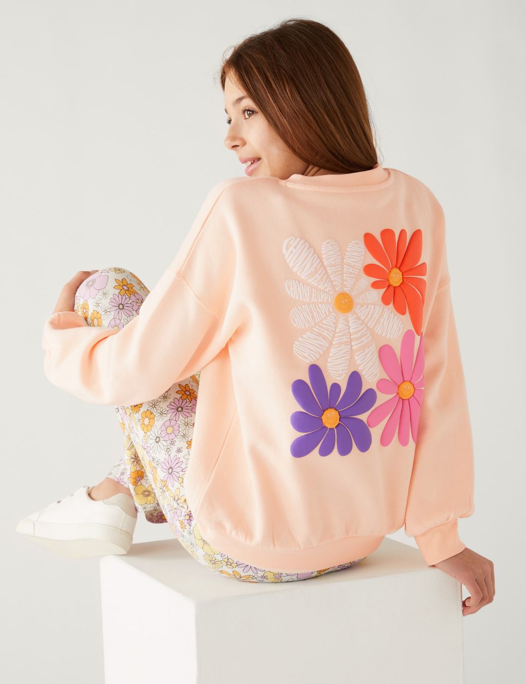 Cotton Rich Flower Sweatshirt (6-16 Yrs) image 1