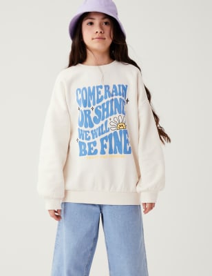 overschrijving Grijp Brein Katoenrijke sweater met opschrift (6-16 jaar) | M&S BE