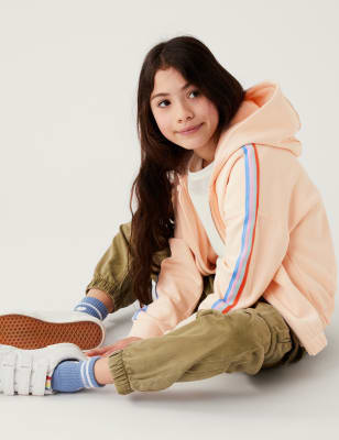 

M&S Collection Sudadera con capuchas de rayas laterales de algodón (6-16 años) - Pale Peach, Pale Peach