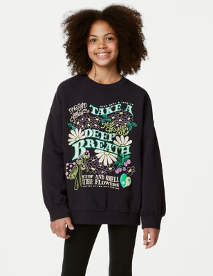 Cotton Rich Slogan Sweatshirt (6-16 Yrs) - ID