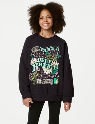 Cotton Rich Slogan Sweatshirt (6-16 Yrs) - CZ