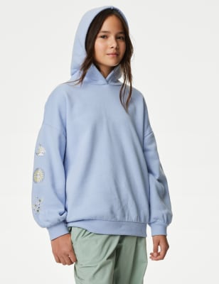 

Girls M&S Collection Cotton Rich Printed Hoodie (6-16 Yrs) - Blue, Blue