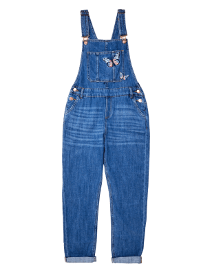 

Girls M&S Collection Denim Butterfly Embroidered Dungarees (6-16 Yrs), Denim