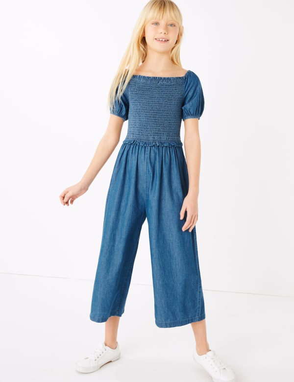 Denim Shirred Jumpsuit (6-16 Yrs)
