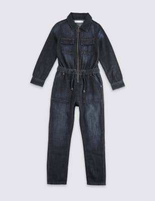 denim zip boiler suit