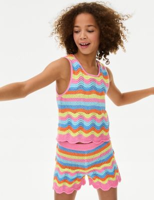 M&S Girls Pure Cotton Knitted Striped Vest (6-16 Yrs) - 6-7 Y - Multi, Multi