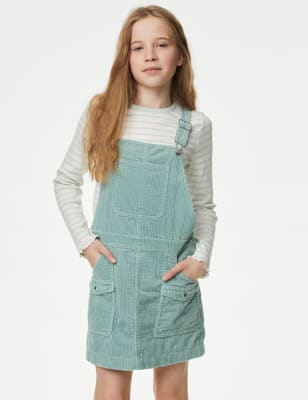 

Girls M&S Collection 2pc Cotton Rich Striped Pinafore Outfit (6-16 Yrs) - Green, Green