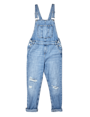 M&S Girls Denim Ripped Dungarees (6-16 Yrs)