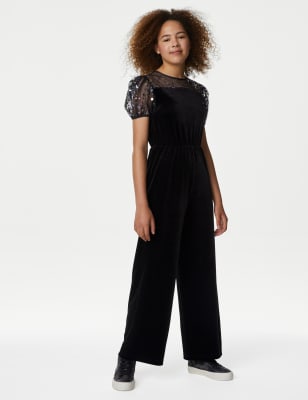 

M&S Collection Jumpsuit aus Samt mit Pailletten (6-16 Jahre) - Black, Black