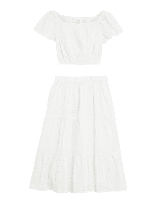 

Girls M&S Collection Pure Cotton Top & Skirt Outfit (6-16 Yrs) - White, White