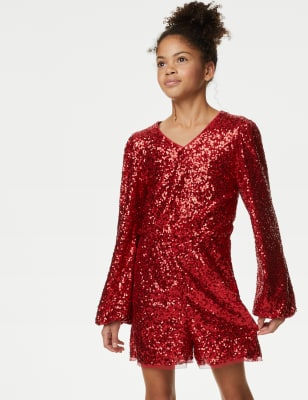 

Girls M&S Collection Cotton Rich Sequin Playsuit (6-16 Yrs) - Red, Red