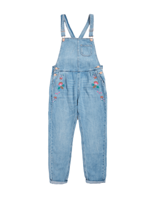 

Girls M&S Collection Denim Floral Embroidered Dungarees (6-16 Yrs), Denim