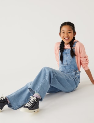 Wide Leg Denim Dungarees