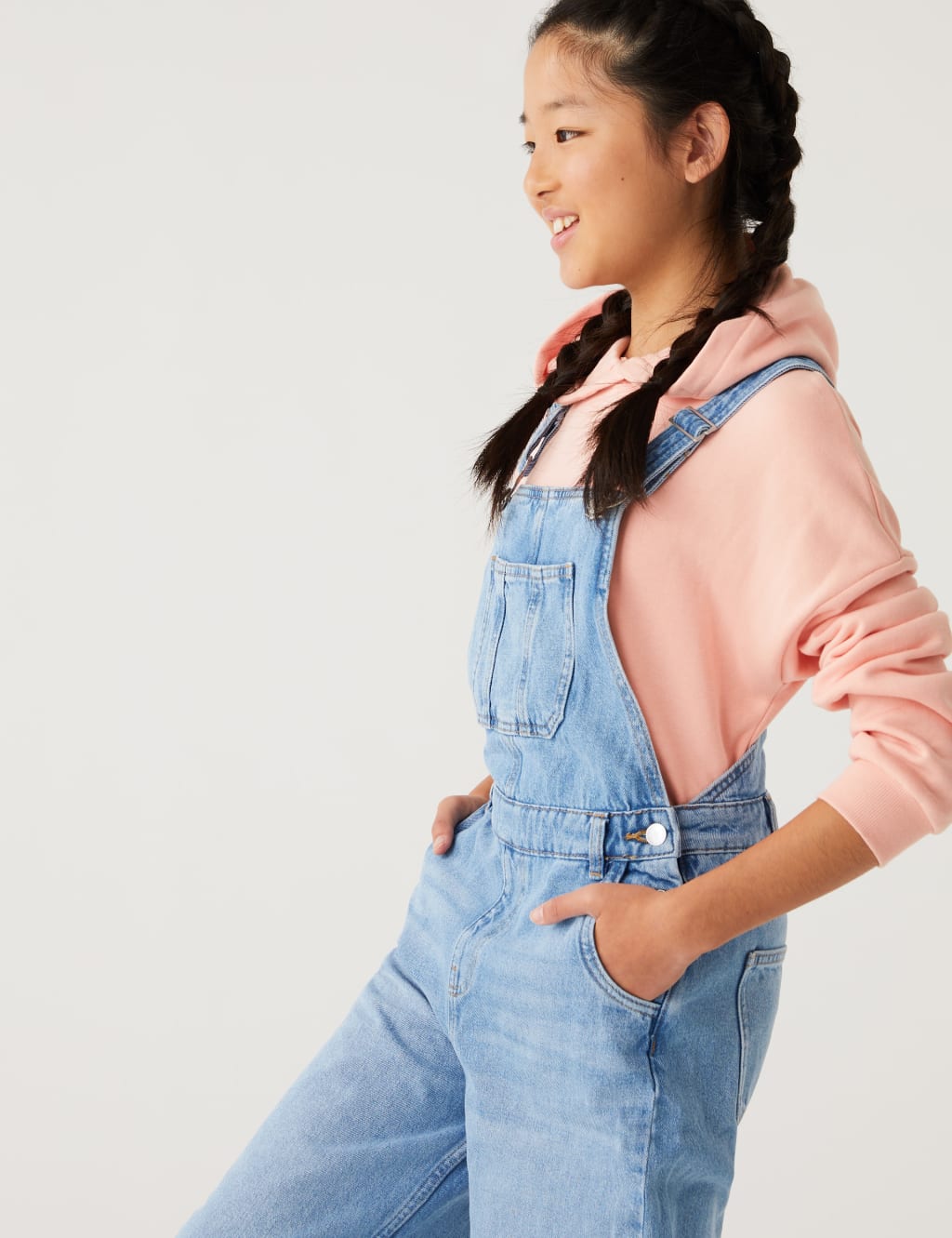 Wide Leg Denim Dungarees (6-16 Yrs) image 2