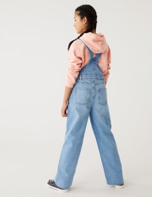 Washed Wide Leg Denim Dungarees