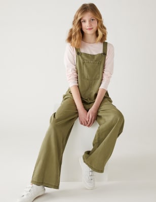 

M&S Collection Latzhose aus Baumwollmischung mit weitem Bein (6-16 J.) - Khaki, Khaki