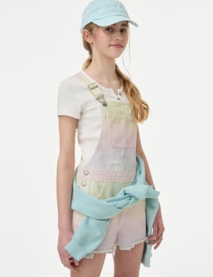 M&S Girl's Denim Tie Dye Dungarees (6-16 Yrs) - 6-7 Y - Multi, Multi,Blue Denim