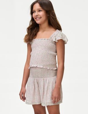 M&S Girls Sparkly Shirred Top (6-16 Yrs) - 6-7 Y - Pink Mix, Pink Mix