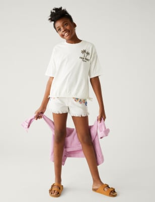 

M&S Collection T-Shirt aus reiner Baumwolle mit Palmenmotiv (6-16 J.) - Ivory, Ivory